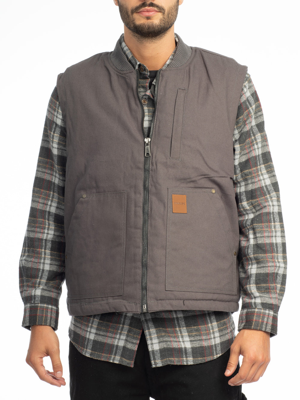 Canvas Zip Front Vest with Faux Sherpa Lining