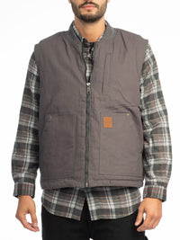 Canvas Zip Front Vest with Faux Sherpa Lining