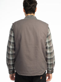 Canvas Zip Front Vest with Faux Sherpa Lining