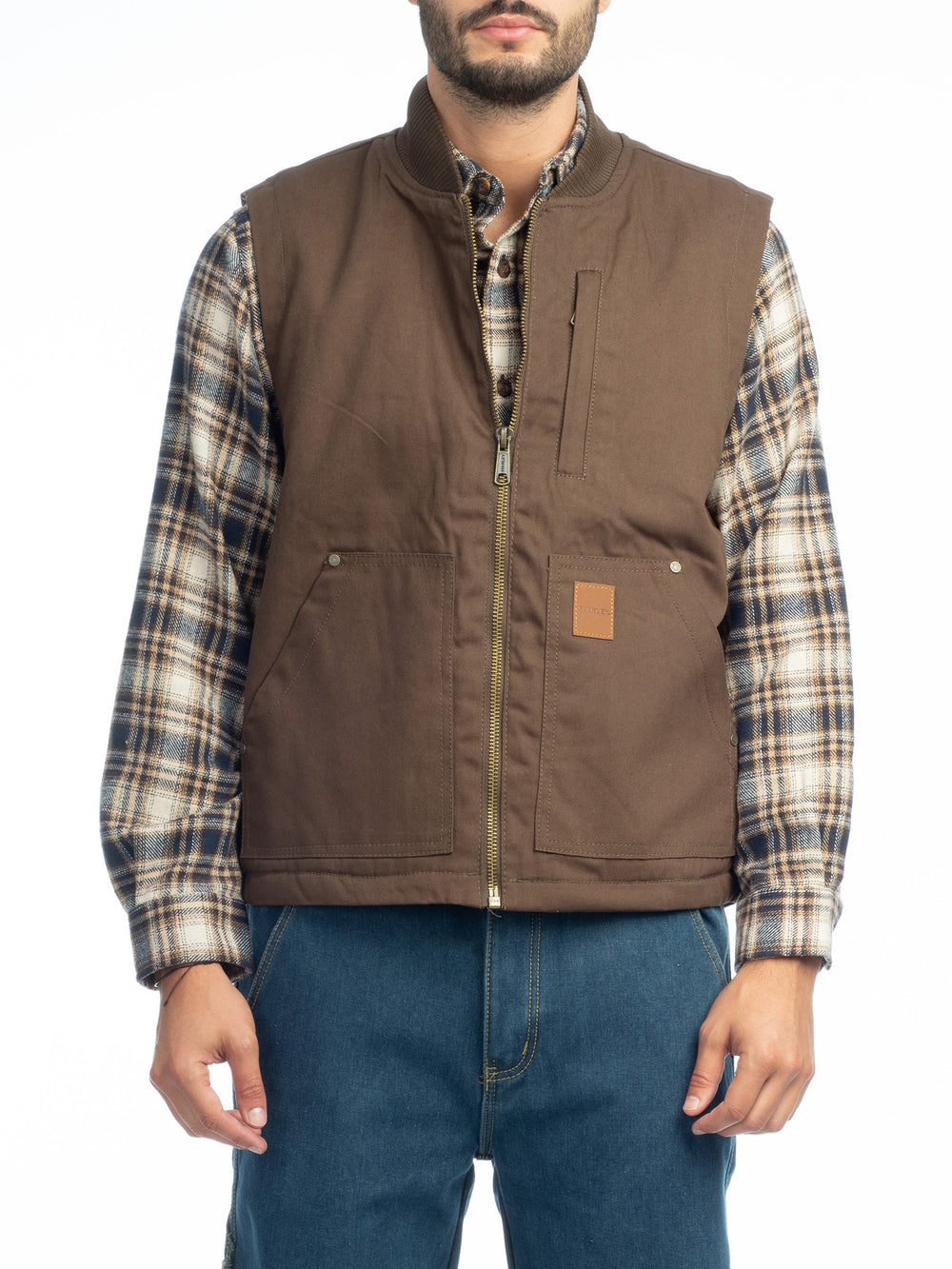 Canvas Zip Front Vest with Faux Sherpa Lining
