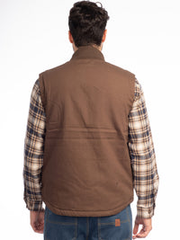 Canvas Zip Front Vest with Faux Sherpa Lining