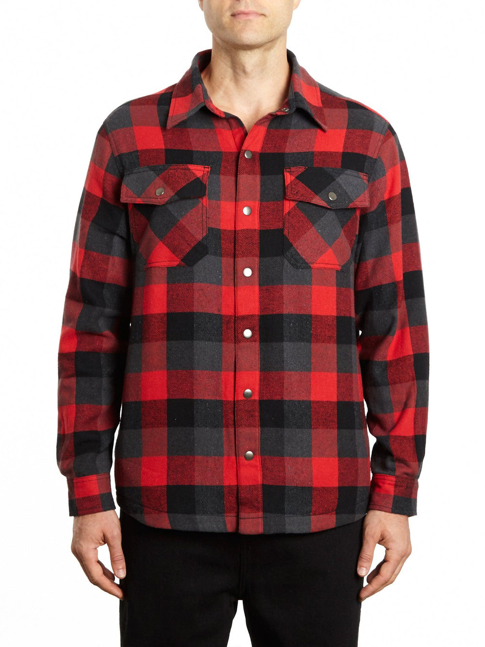 Snap Front Fleece Lined Flannel Shirt Jacket