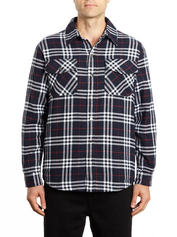 Snap Front Fleece Lined Flannel Shirt Jacket